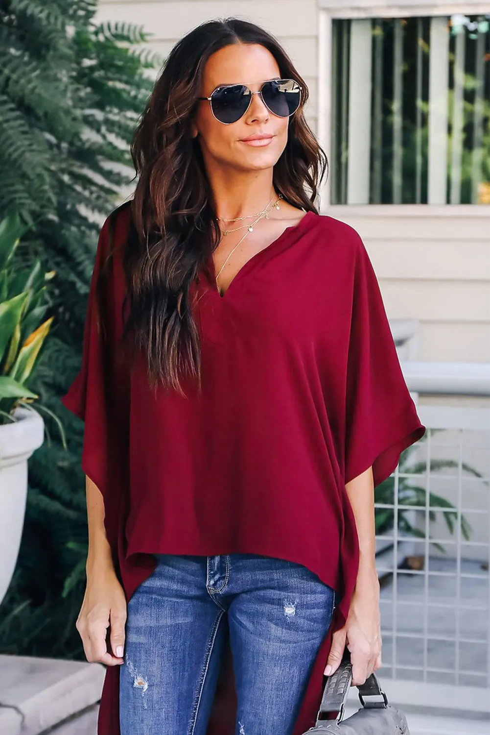 Fiery Red Chic High Low Kimono Top