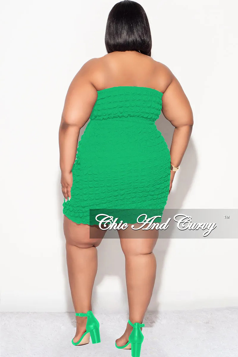 Final Sale Plus Size 2pc Honeycomb Texture Strapless Top and Skirt Set in Green