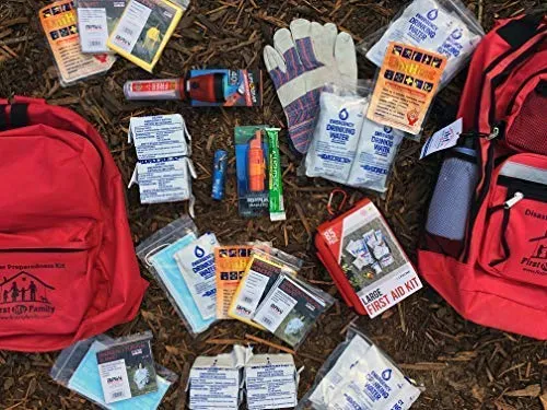 First My Family 4FKIT All-in-One 4-Person Premium Disaster Preparedness Survival Kit/Earthquake Kit with 72 Hours of Survival and First-Aid Supplies 4PKIT, FMF4PR