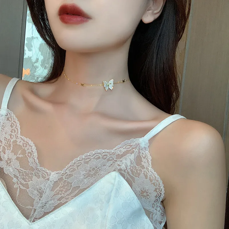 Gold Pure White Butterfly Pendant Necklace