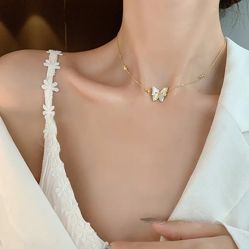 Gold Pure White Butterfly Pendant Necklace