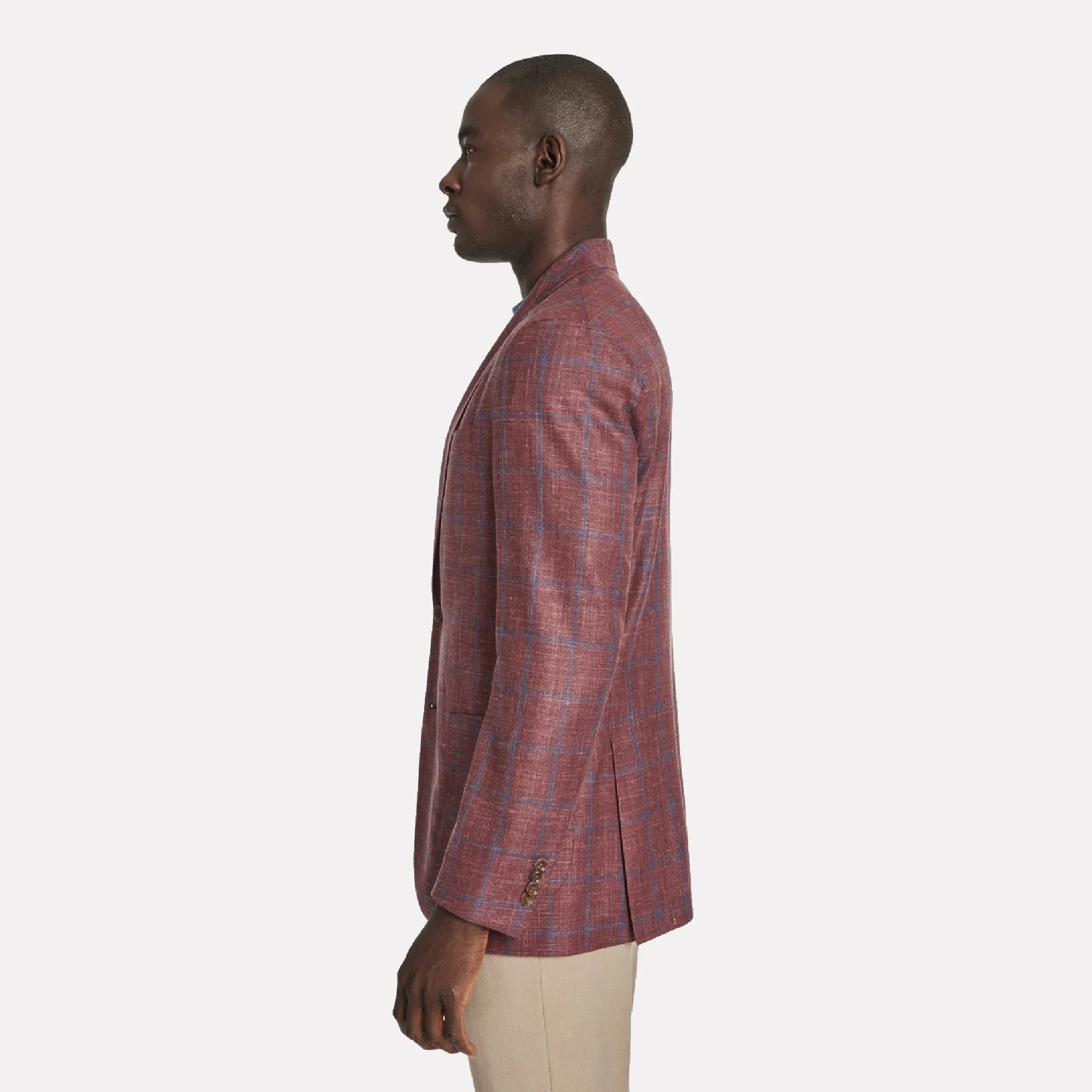 Hampton Contemporary Fit Wool/Silk/Linen Blend / Red/Blue Check