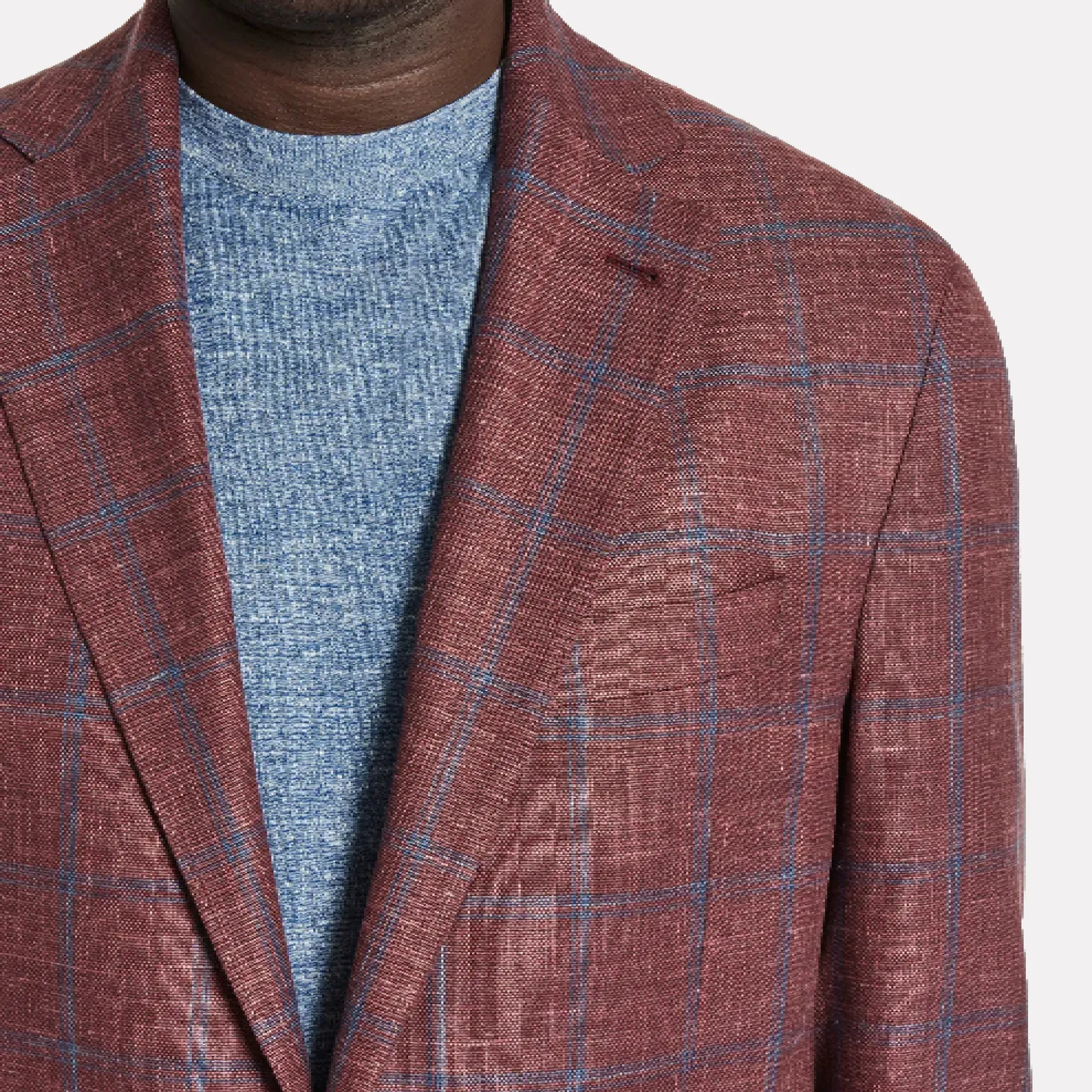 Hampton Contemporary Fit Wool/Silk/Linen Blend / Red/Blue Check