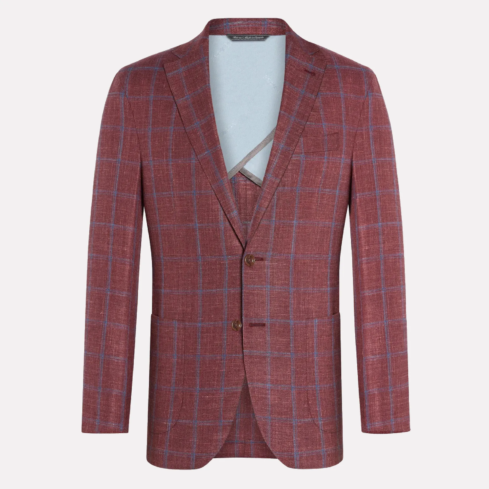 Hampton Contemporary Fit Wool/Silk/Linen Blend / Red/Blue Check