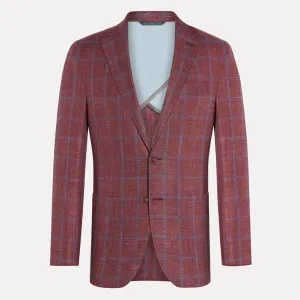 Hampton Contemporary Fit Wool/Silk/Linen Blend / Red/Blue Check