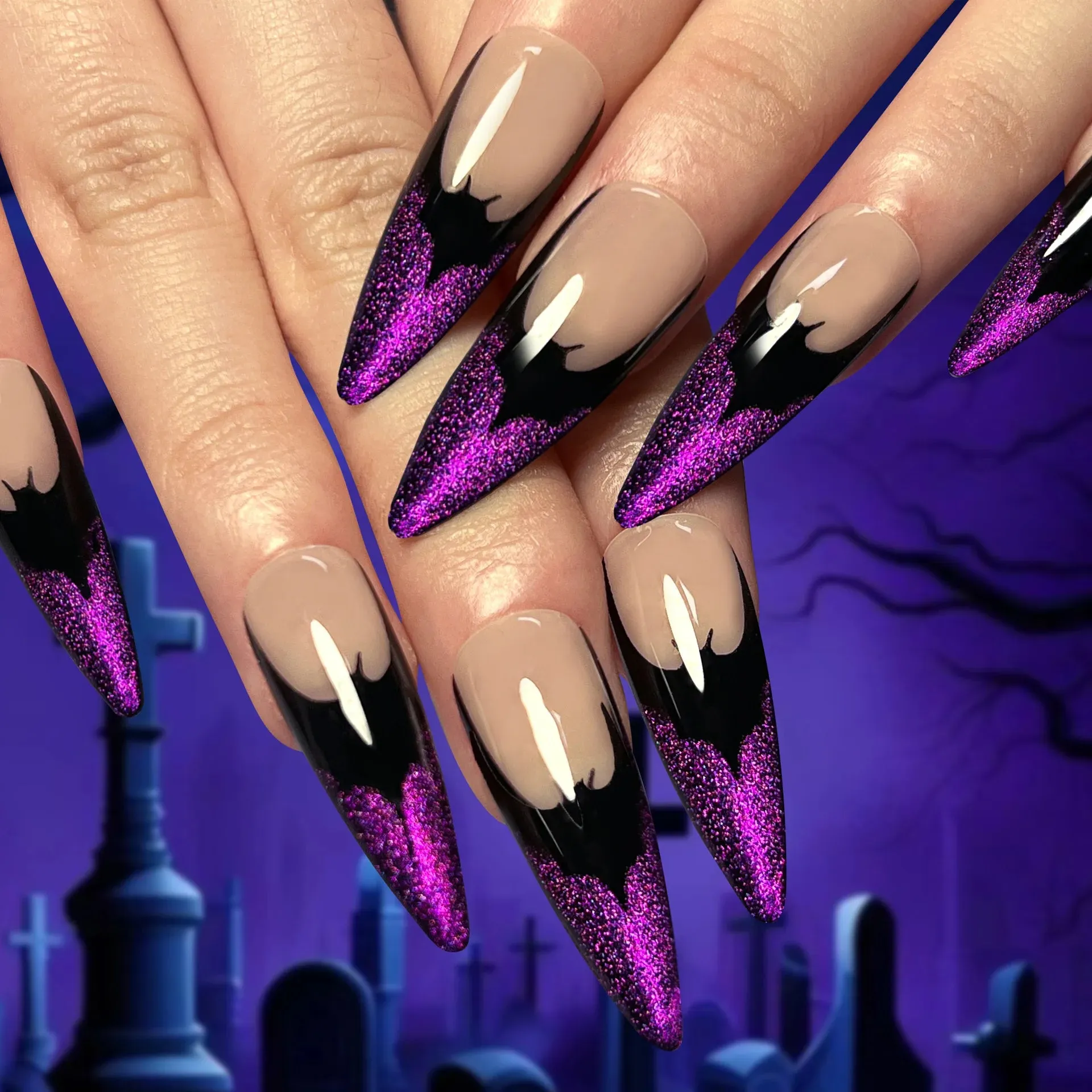 Hauntingly Chic Stiletto Nails