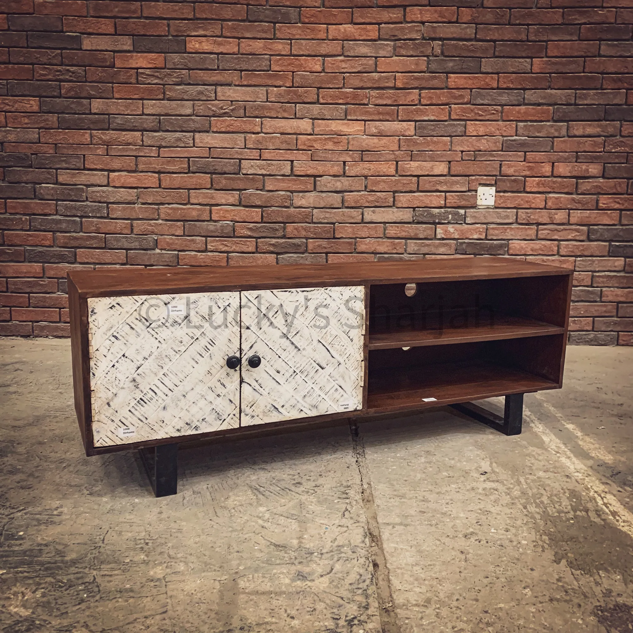 Herring Bone Two Tone Tv Stand