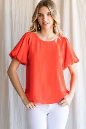 Jodifl Solid U-Neck Short puffed Sleeved Top