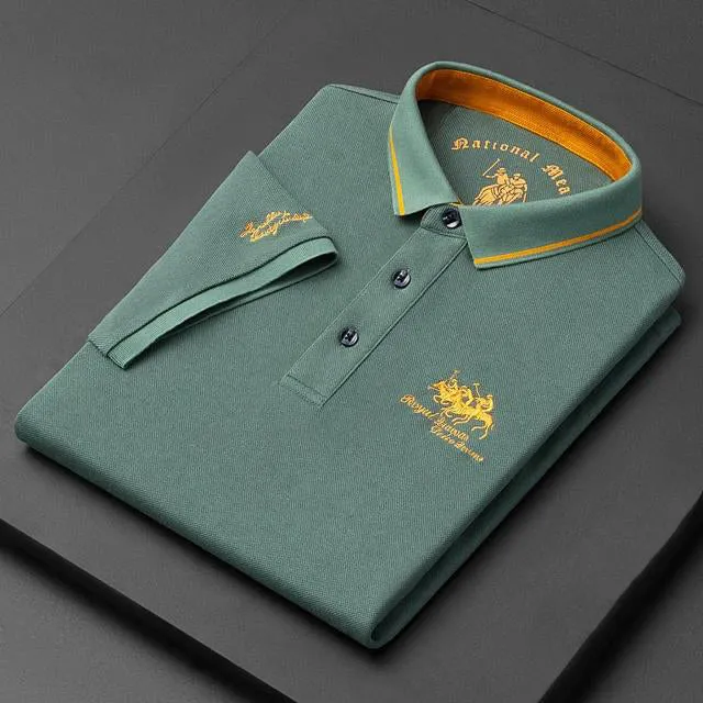 Korean Fashion Men's Embroidered Polo Luxury Cotton T-Shirt TS314