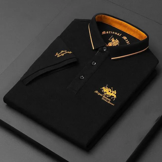 Korean Fashion Men's Embroidered Polo Luxury Cotton T-Shirt TS314