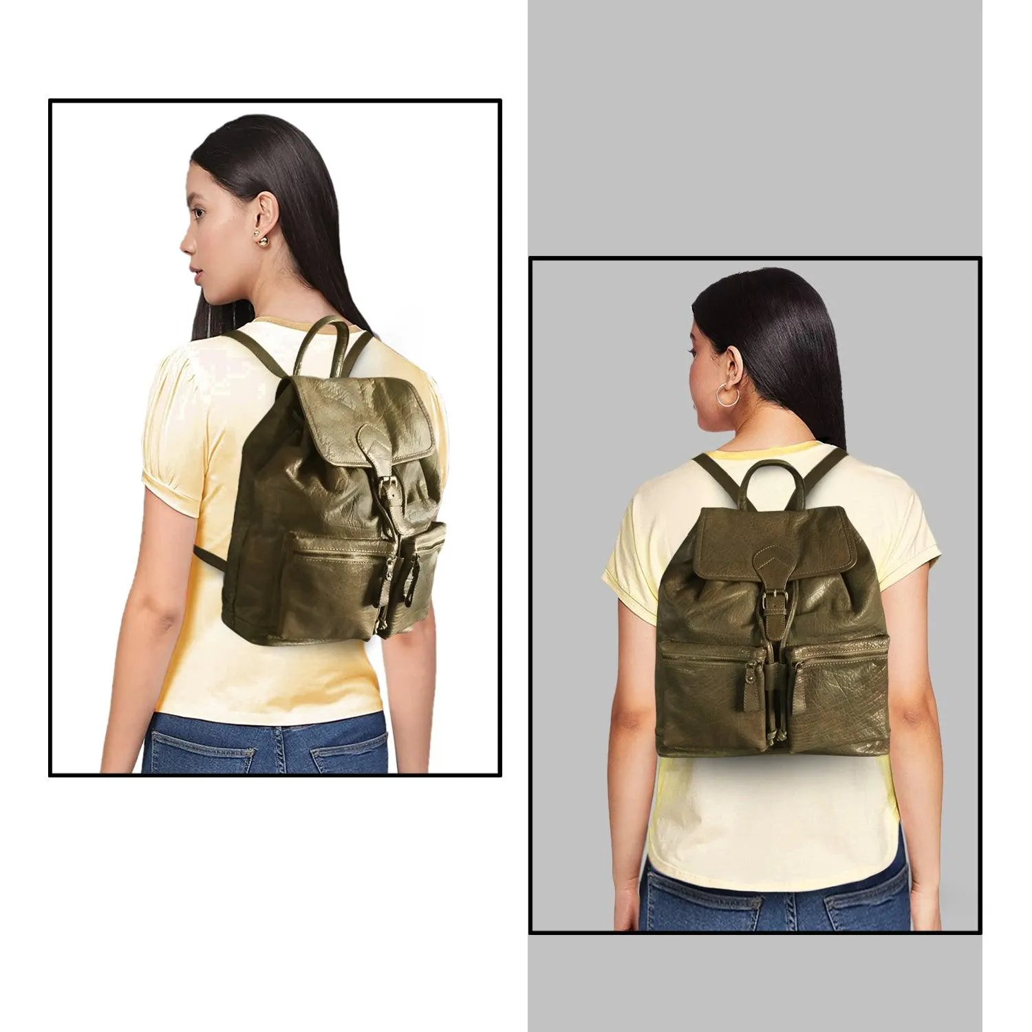 MANDAVA Genuine Leather Women's Premium Backpack Travel Bag for Ladies with Drawstring Closure (Green)