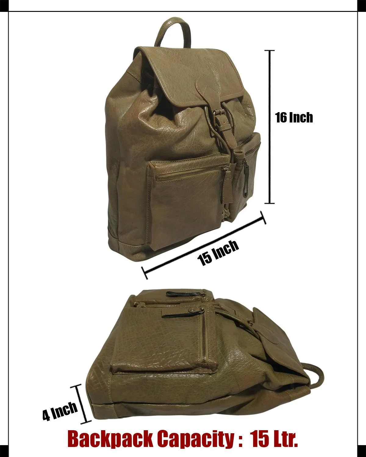 MANDAVA Genuine Leather Women's Premium Backpack Travel Bag for Ladies with Drawstring Closure (Green)