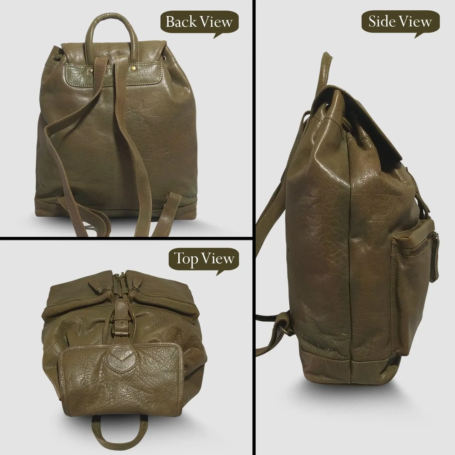MANDAVA Genuine Leather Women's Premium Backpack Travel Bag for Ladies with Drawstring Closure (Green)