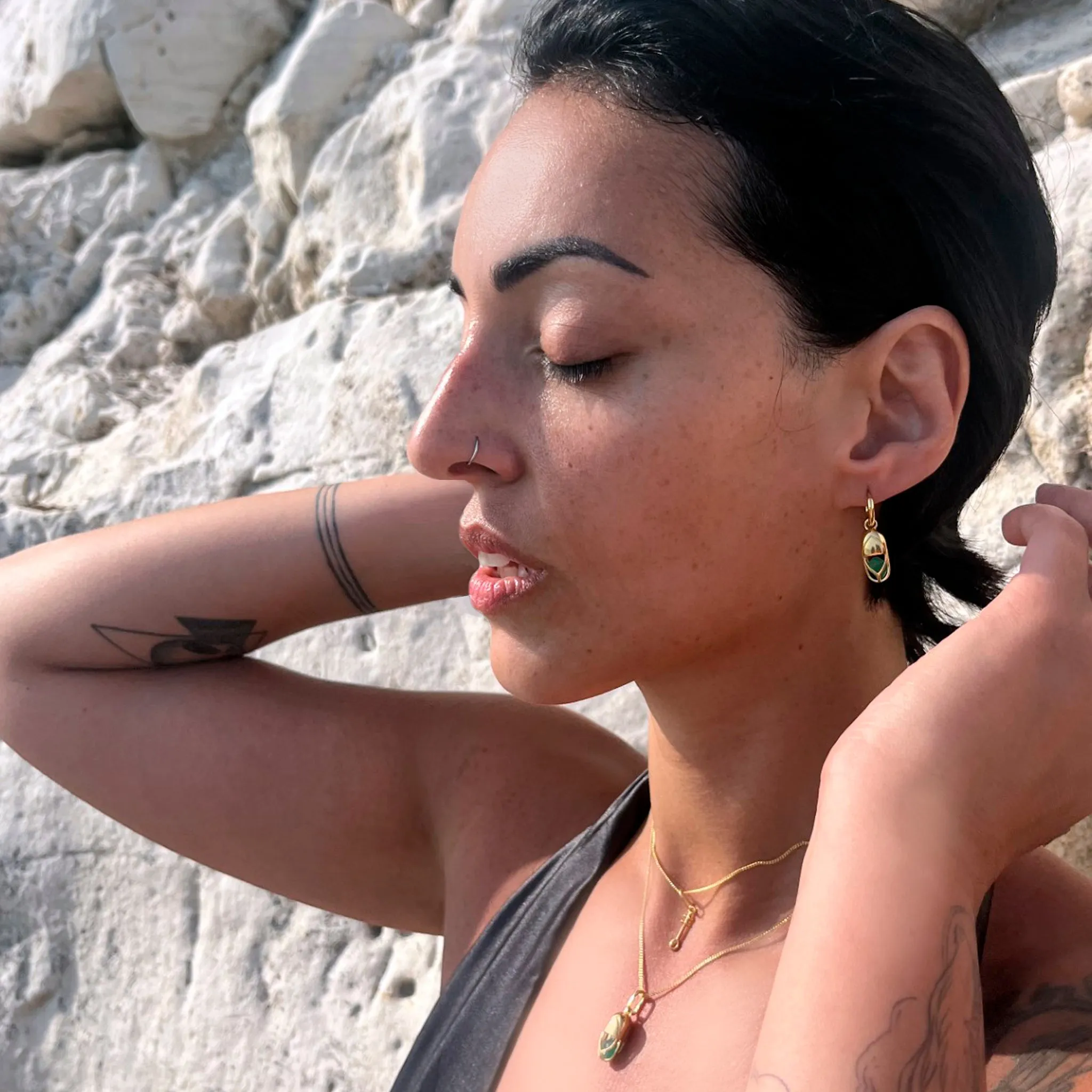 Mini Capsule Crystal Hoop Earring - 18kt recycled gold - made to order