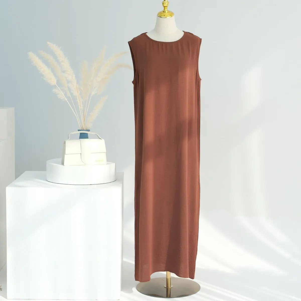 MOA092 Solid Color Elegant Open Abaya with Pockets 3-Piece Set