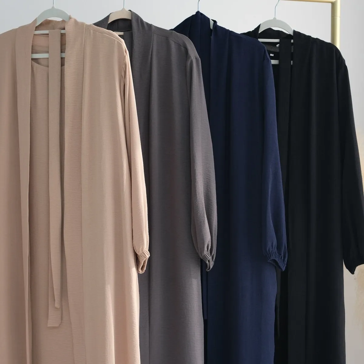 MOA092 Solid Color Elegant Open Abaya with Pockets 3-Piece Set