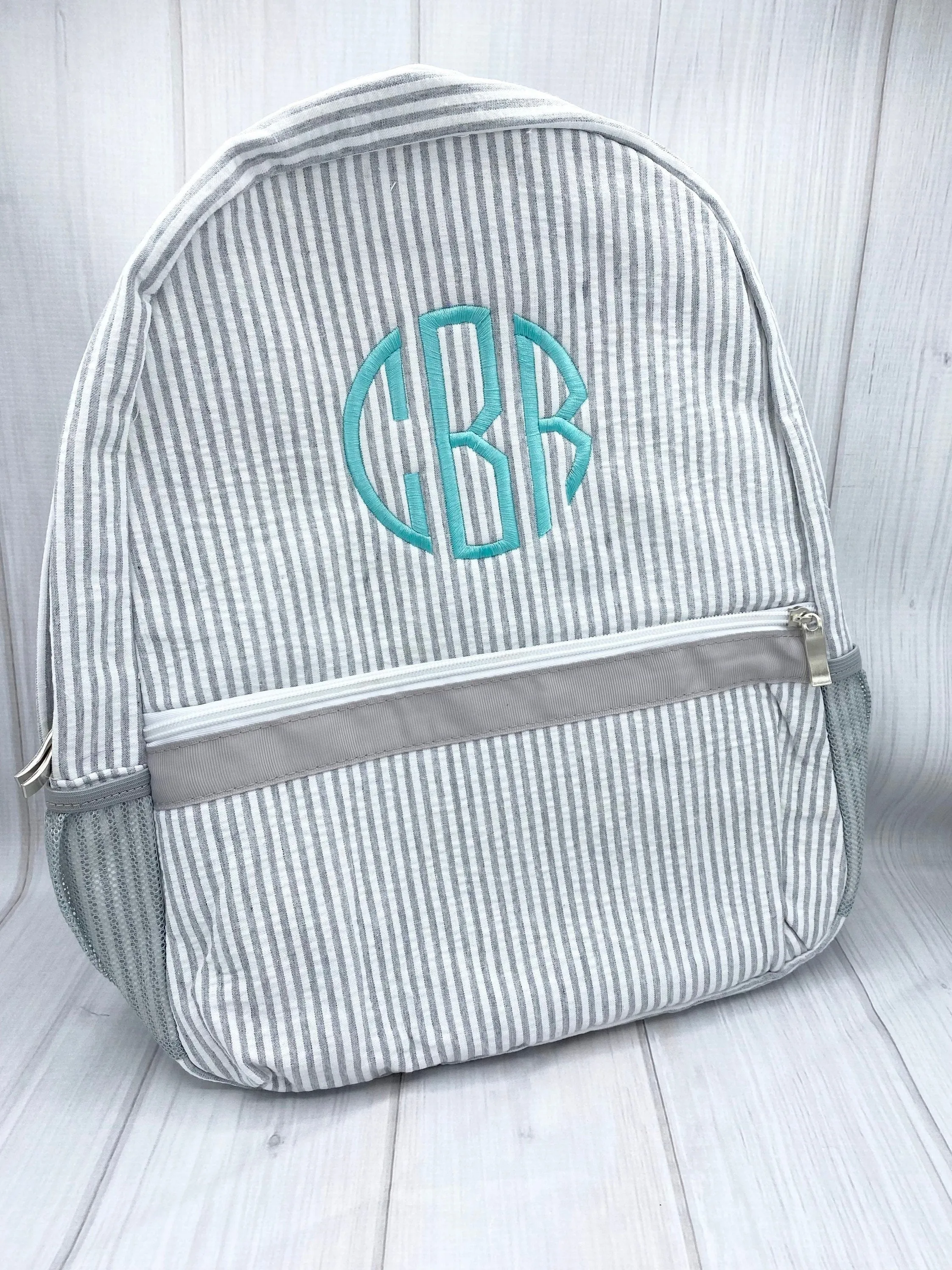 Monogrammed Kids Seersucker Backpacks