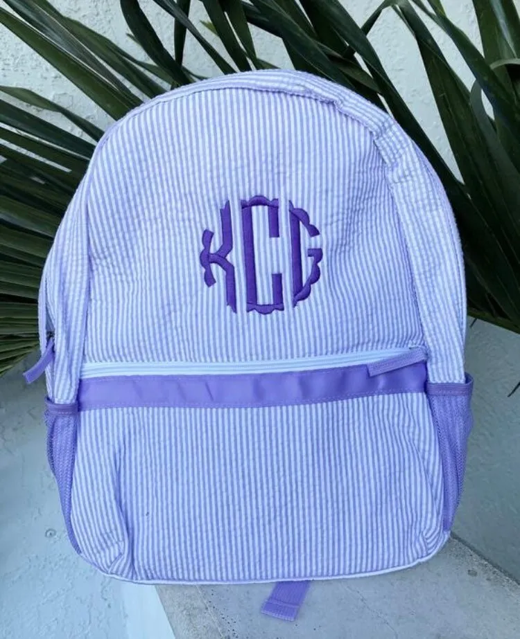 Monogrammed Kids Seersucker Backpacks