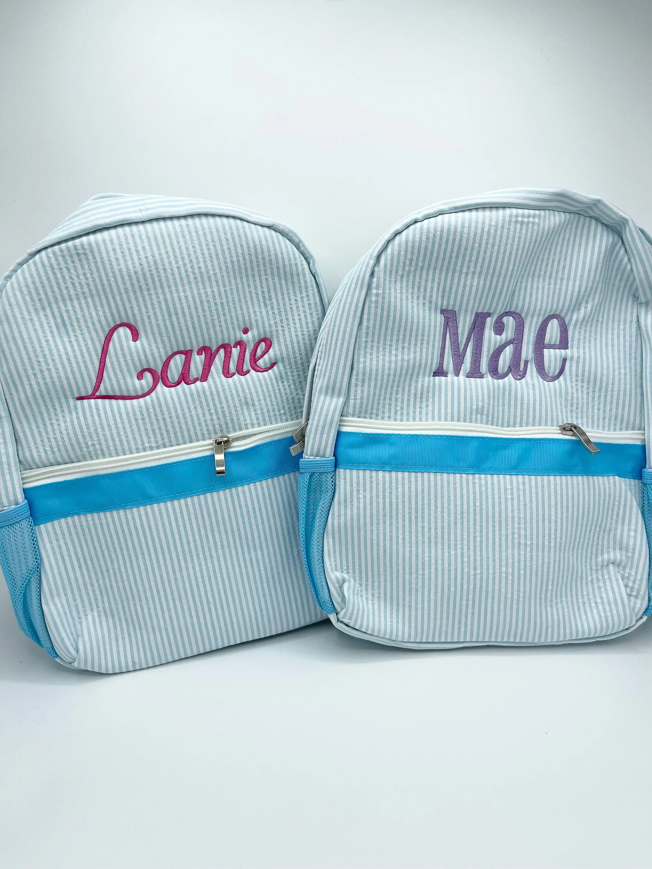Monogrammed Kids Seersucker Backpacks