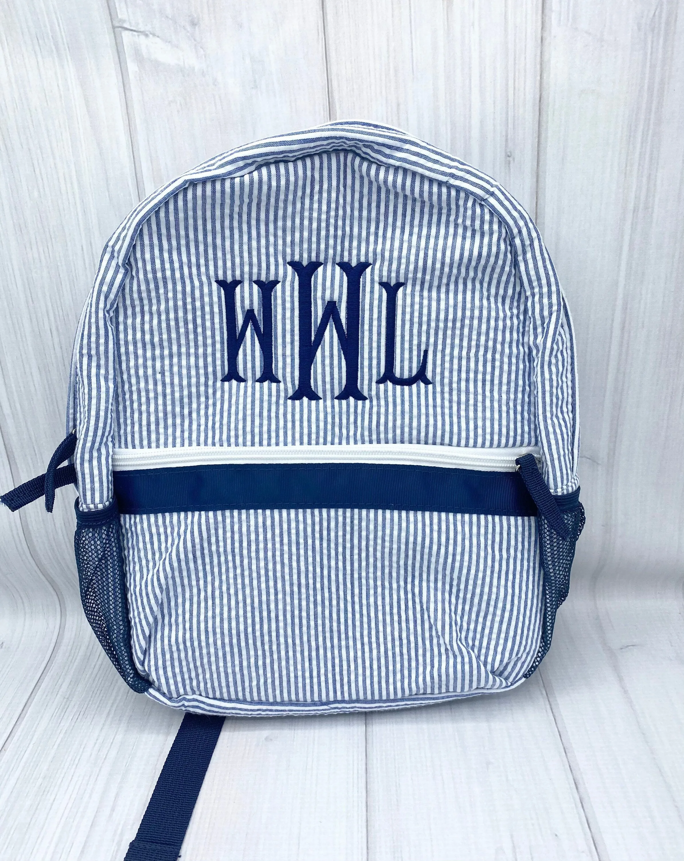 Monogrammed Kids Seersucker Backpacks