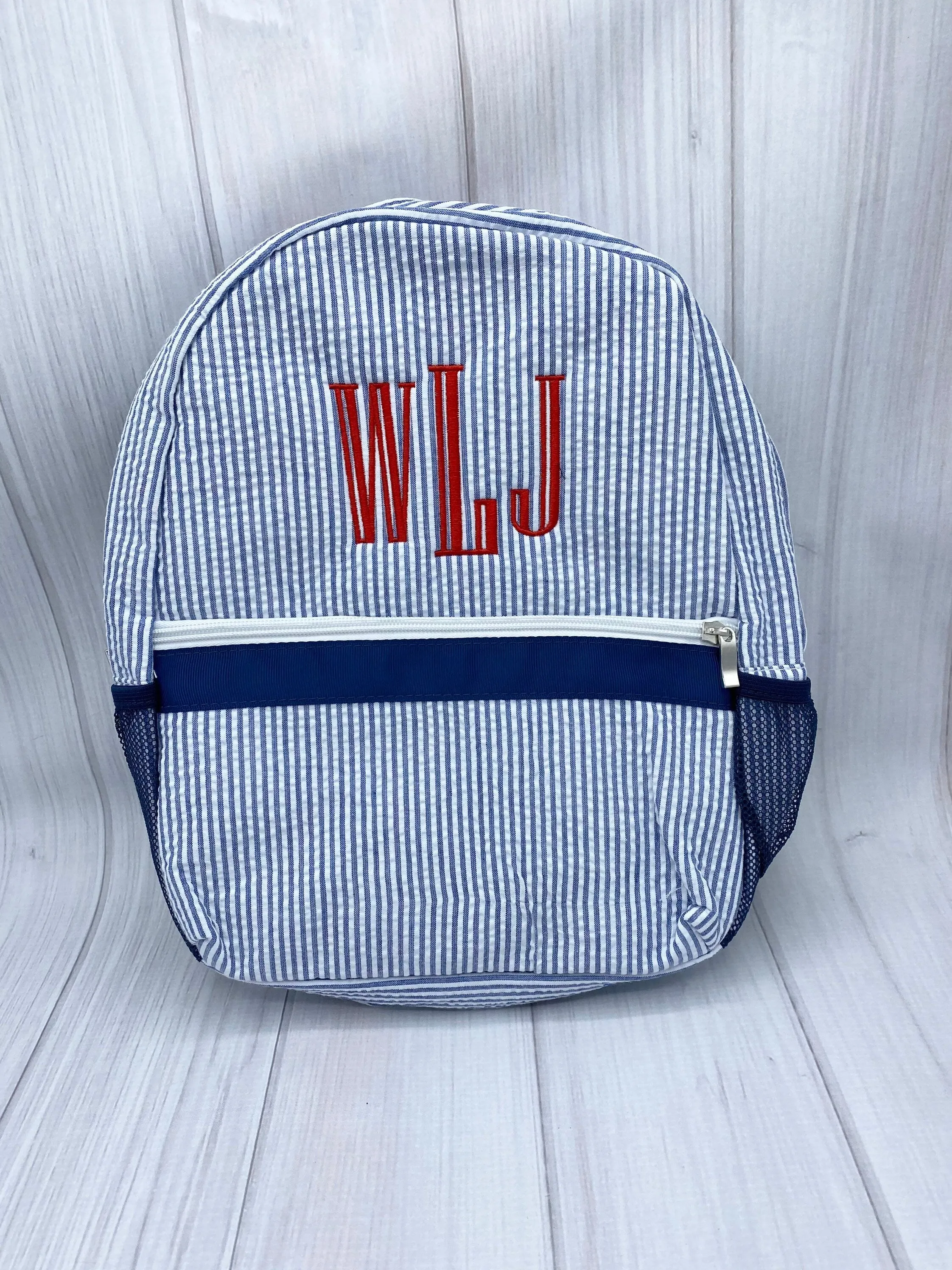 Monogrammed Kids Seersucker Backpacks