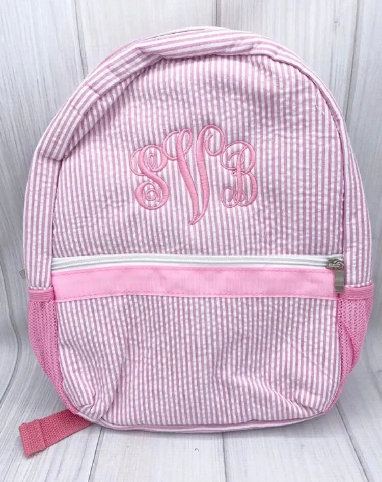Monogrammed Kids Seersucker Backpacks