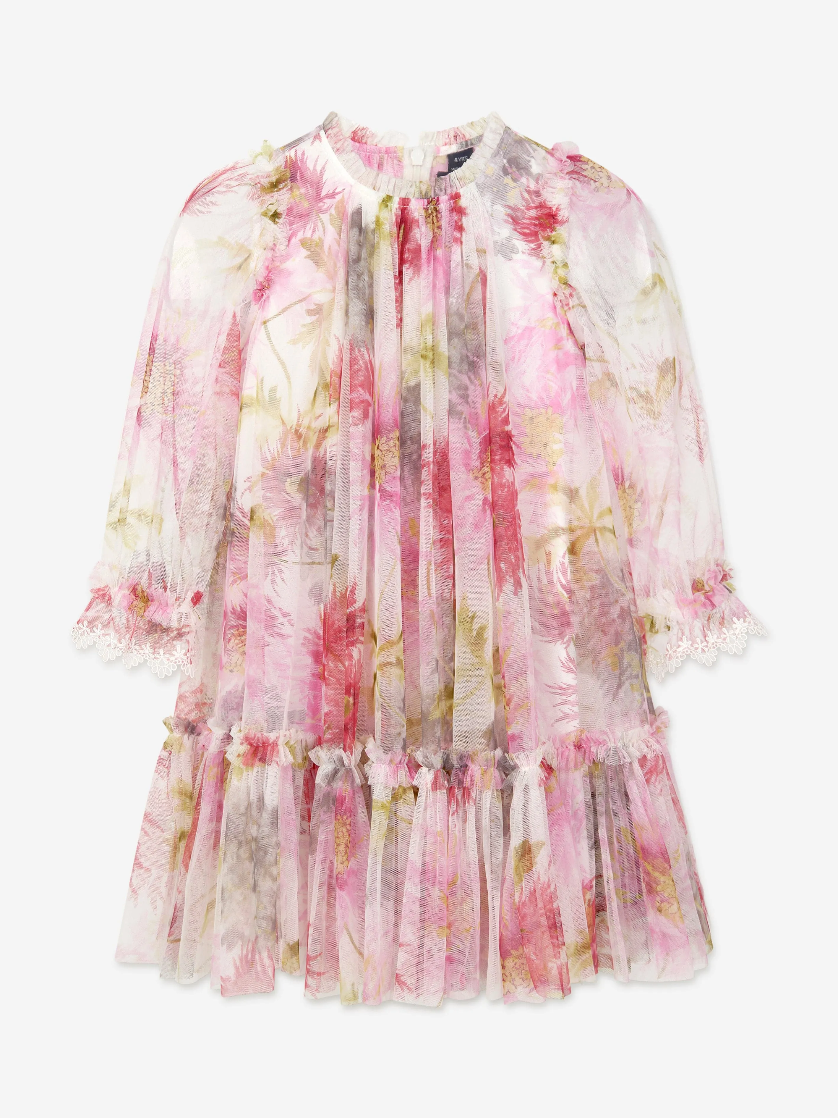 Needle & Thread Girsl Hummingbird Long Sleeve Dress in Ivory