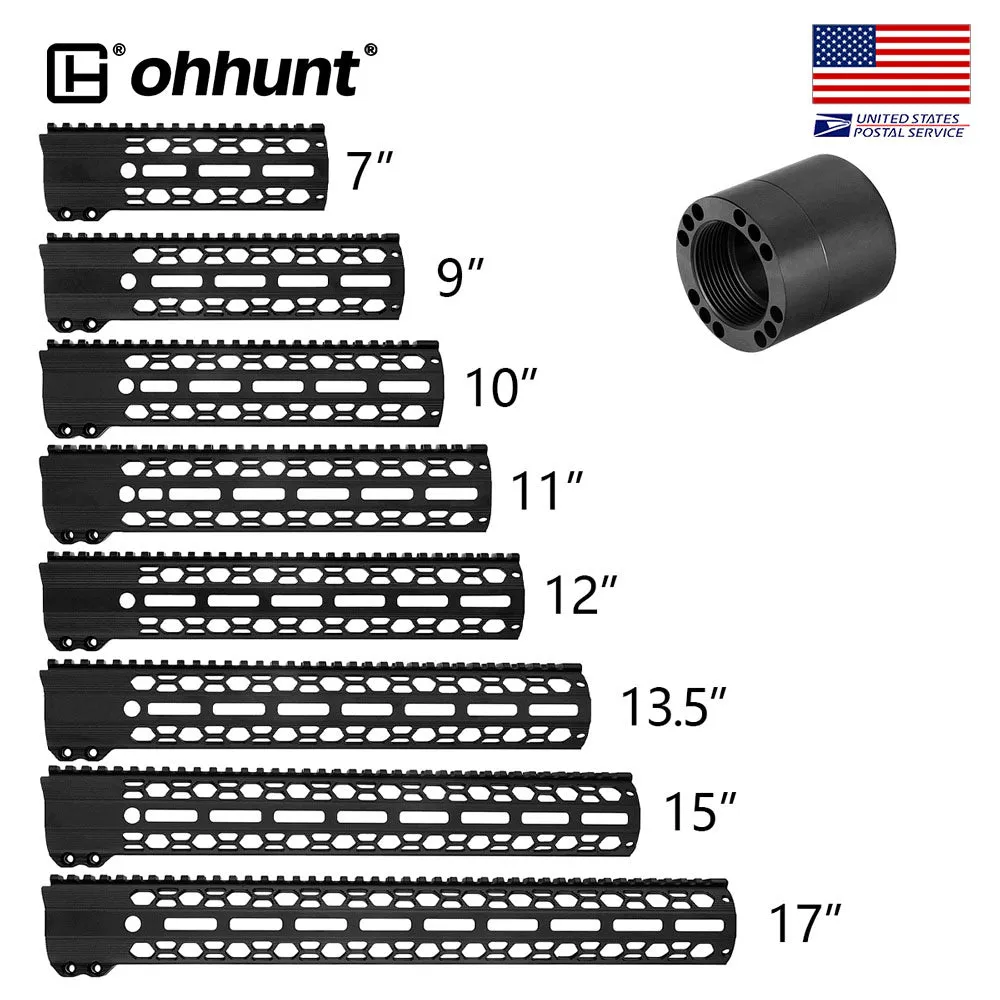 ohhunt® AR-15 Large ID 1.8" Round Free Float Handguard Lightweight 7" 9" 10" 11" 12" 13.5" 15" 17"
