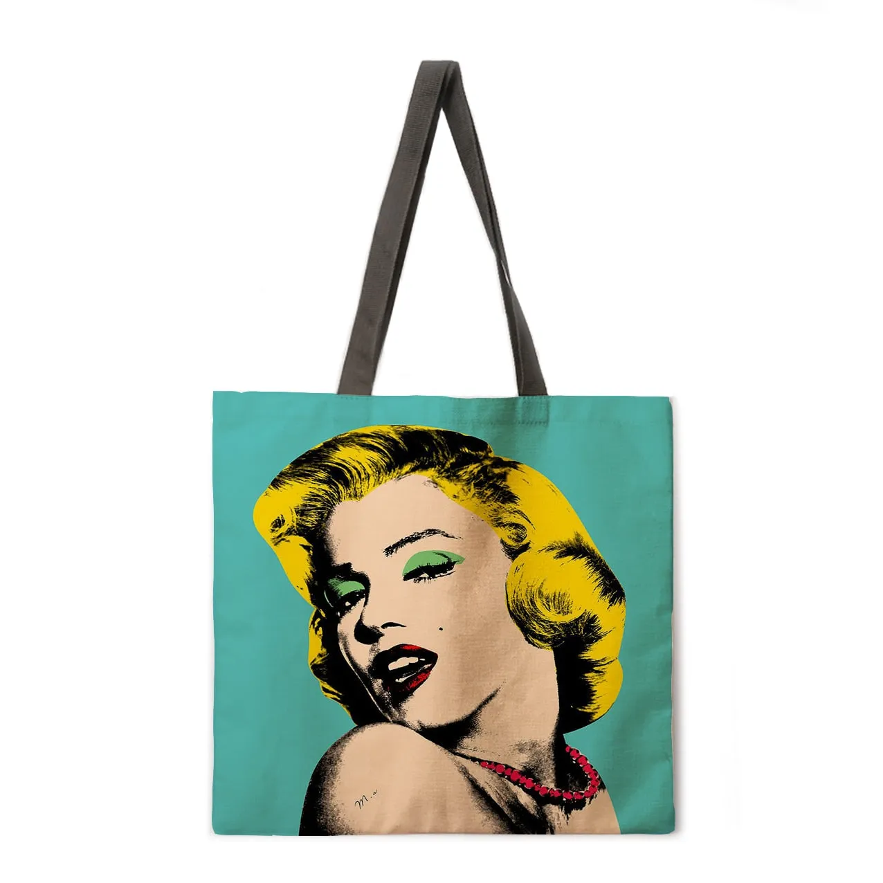 Oil painting Monroe linen shopping bag ladies shoulder bag foldable shopping bag beach tote bag