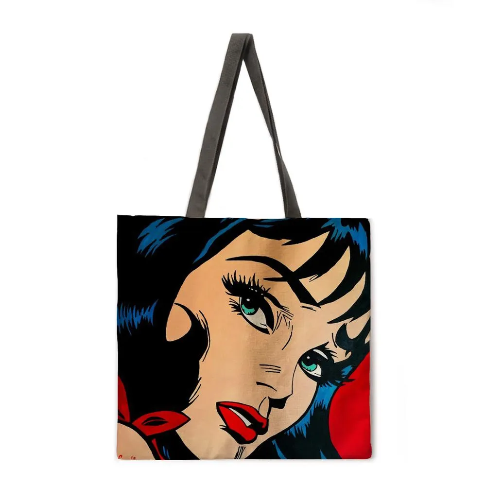 Pop pop element linen shopping bag ladies shoulder bag foldable shopping bag beach tote bag