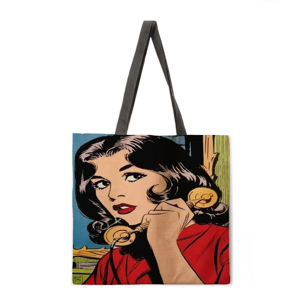 Pop pop element linen shopping bag ladies shoulder bag foldable shopping bag beach tote bag