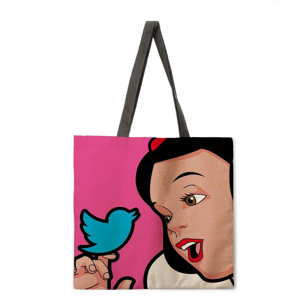 Pop pop element linen shopping bag ladies shoulder bag foldable shopping bag beach tote bag