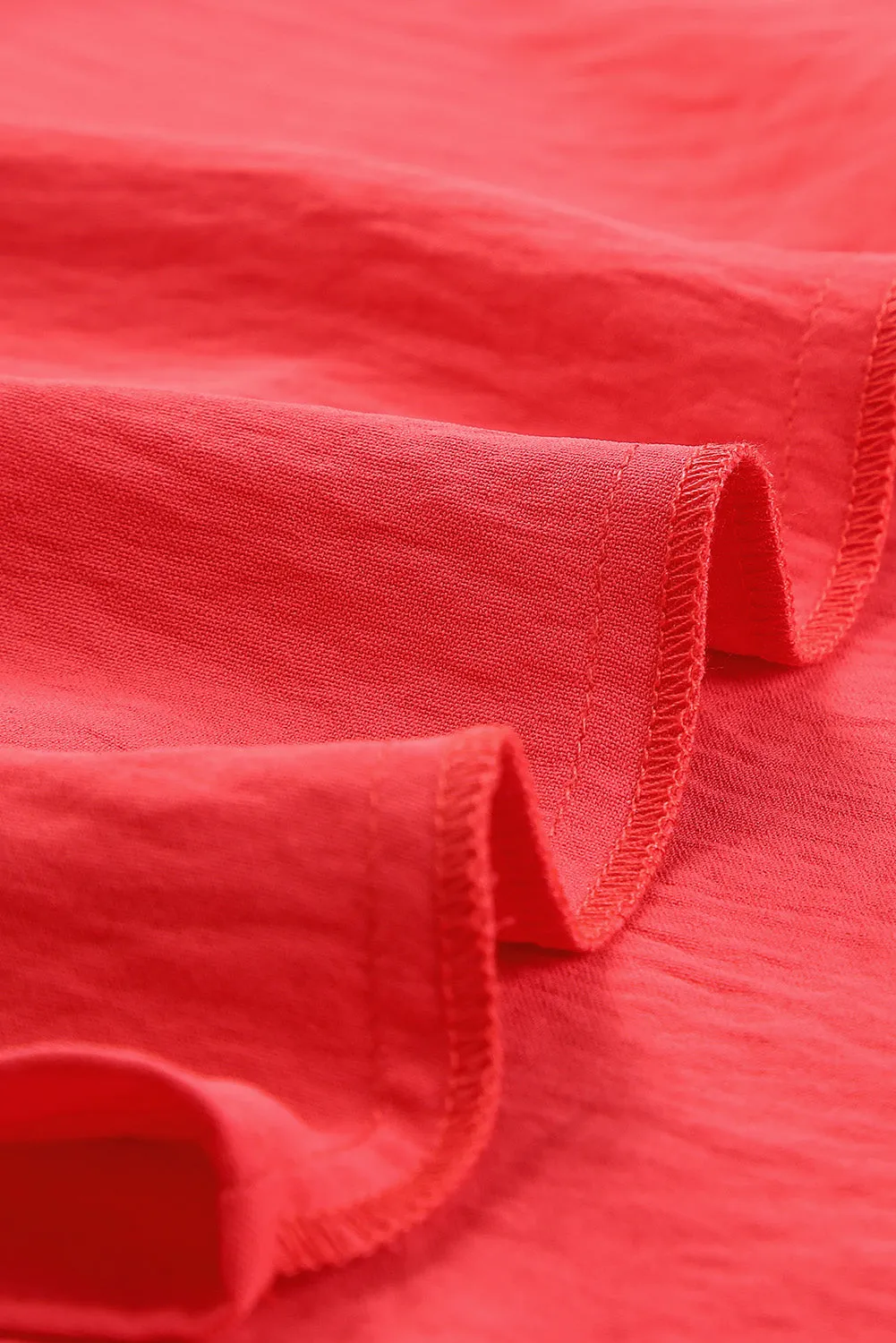Red Solid V Neck Ruffle Sleeve Loose Top