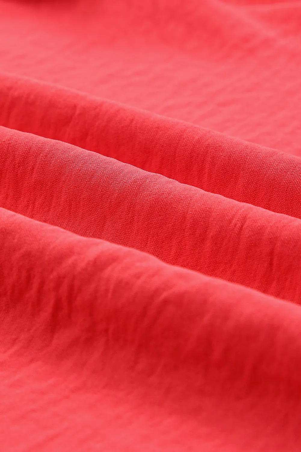 Red Solid V Neck Ruffle Sleeve Loose Top