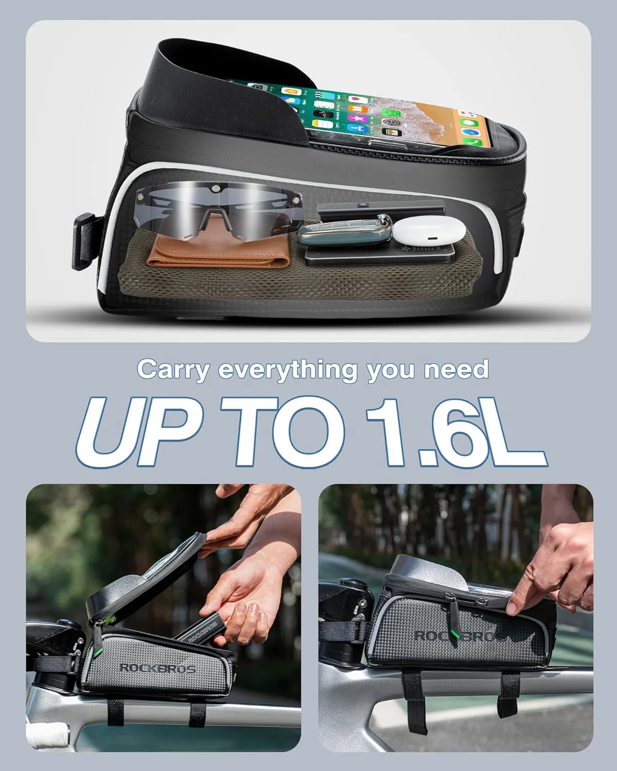ROCKBROS Waterproof Bike Frame Bag for Phones & Gear