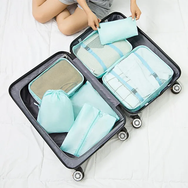 RUPUTIN 7PCS/Set Travel Mesh Bag In Suitcase Luggage Organizer Packing Cube High Quality Clothes