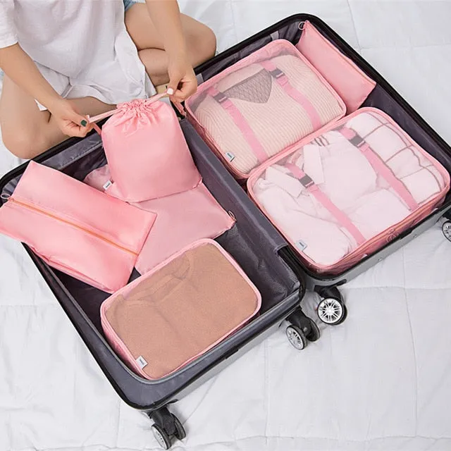 RUPUTIN 7PCS/Set Travel Mesh Bag In Suitcase Luggage Organizer Packing Cube High Quality Clothes