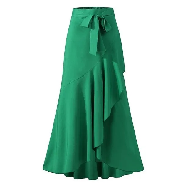Selma: Elegant Ruffled Trumpet Maxi Skirt with Wrap Belt (Plus Sizes)