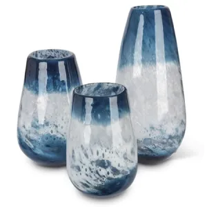 Set of 3 Indigo Blue and White Indoor Artisanal Glass