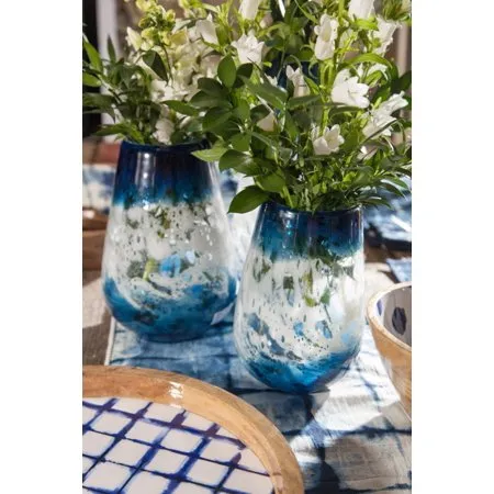 Set of 3 Indigo Blue and White Indoor Artisanal Glass