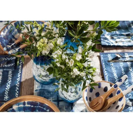 Set of 3 Indigo Blue and White Indoor Artisanal Glass