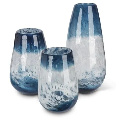 Set of 3 Indigo Blue and White Indoor Artisanal Glass