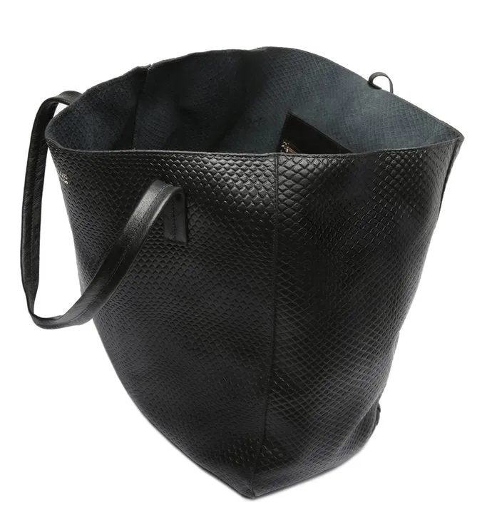 Shopping Bag Black Leather Large Wire