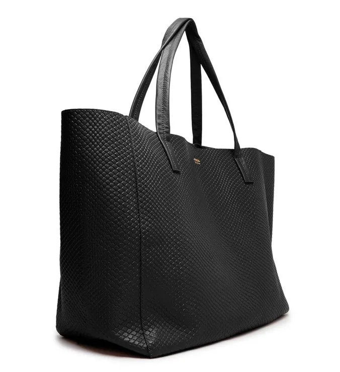 Shopping Bag Black Leather Large Wire