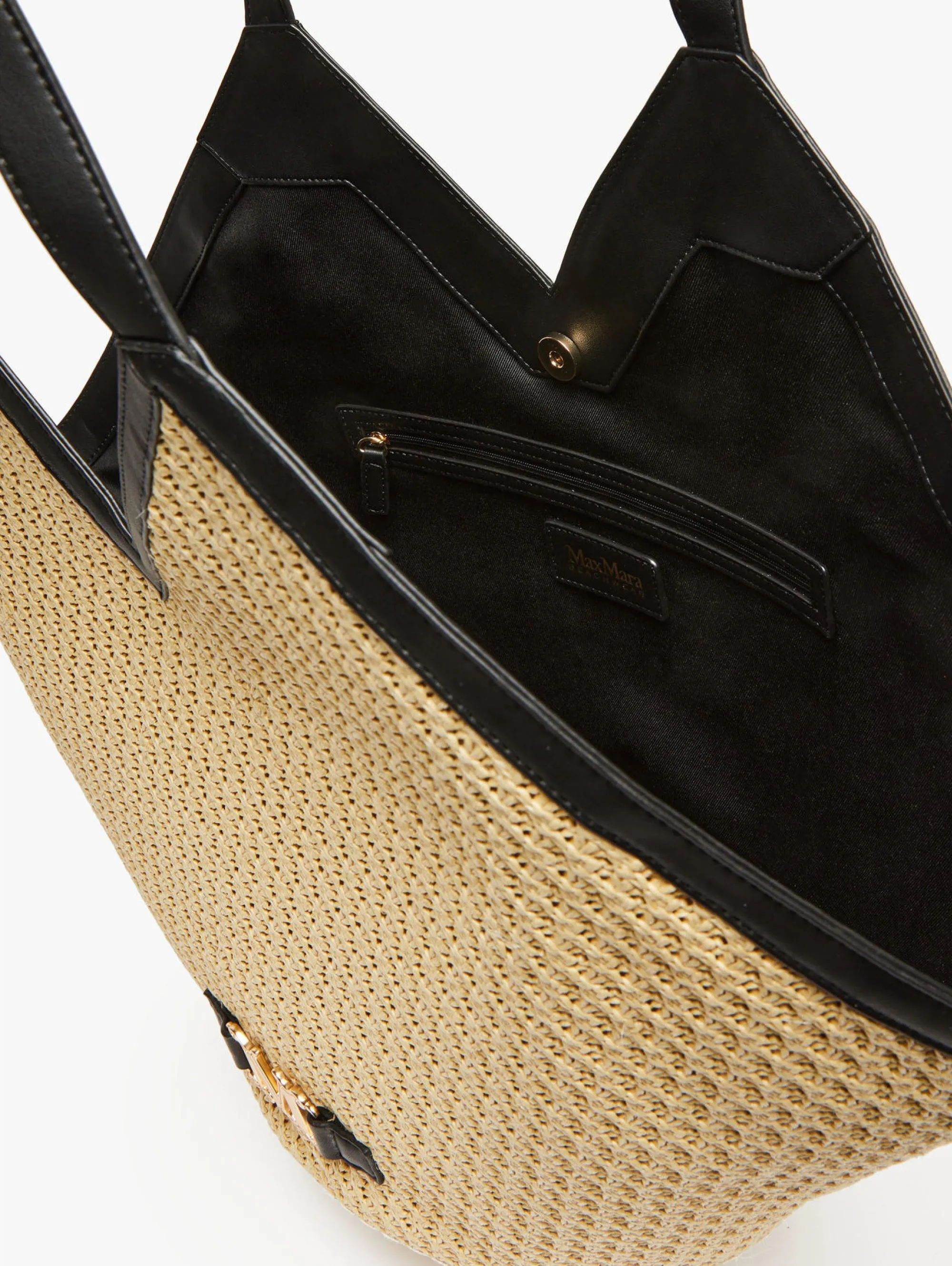 Shopping Bag in Rafia Beige/Nero