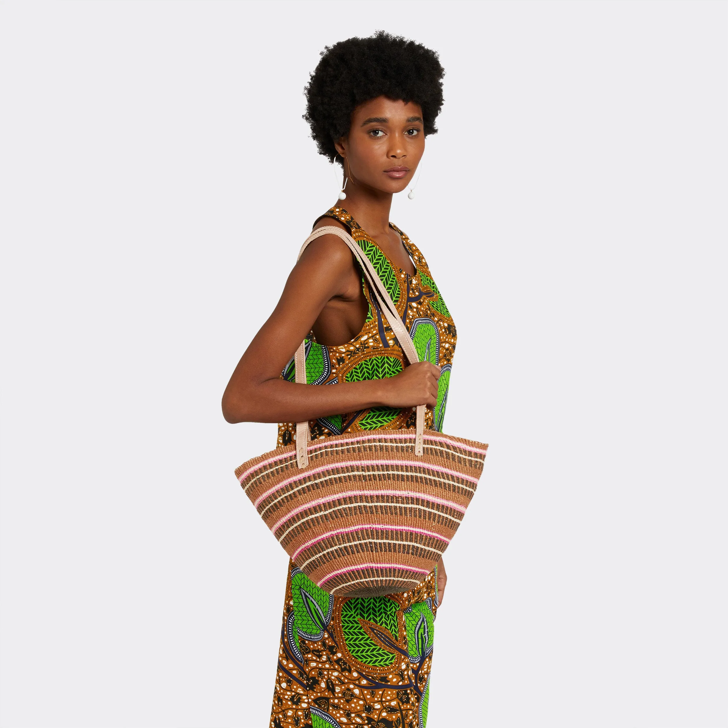 Shopping Bag in Sisal Pink Stripes
