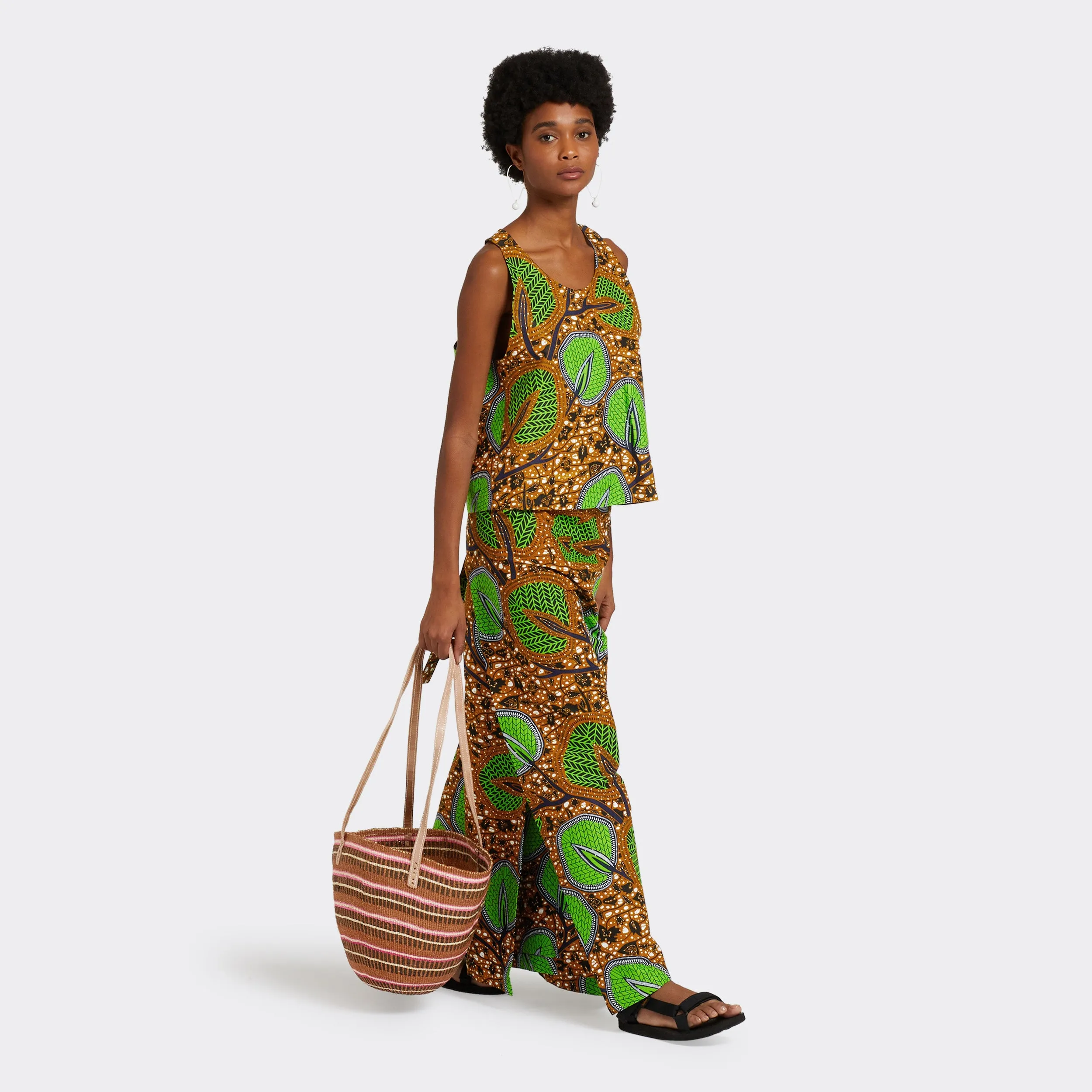 Shopping Bag in Sisal Pink Stripes