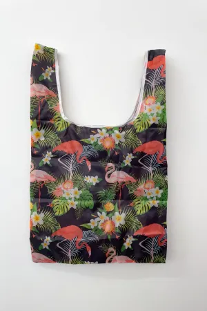 Small Reusable Shopping Bag - Black Flamingo