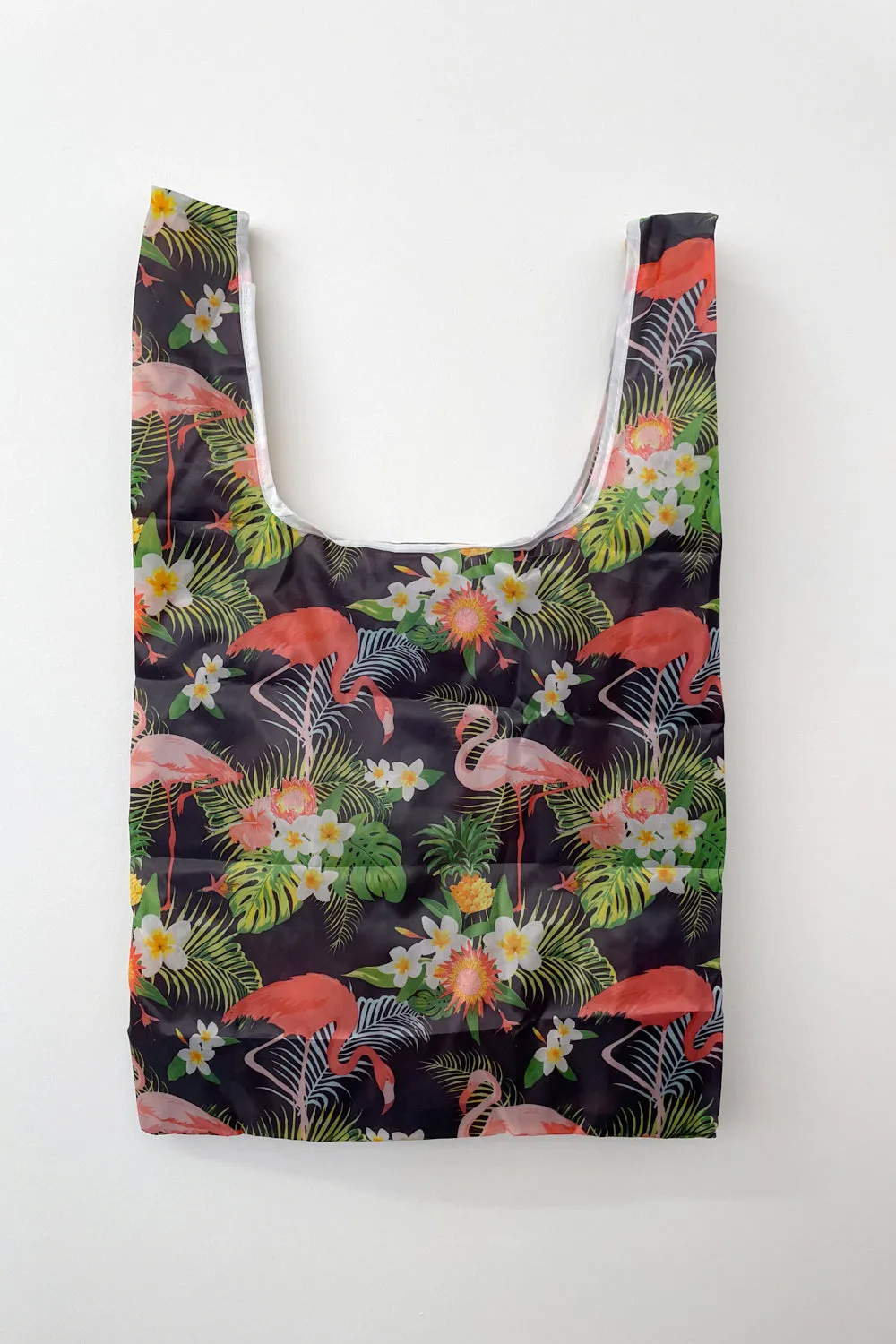 Small Reusable Shopping Bag - Black Flamingo