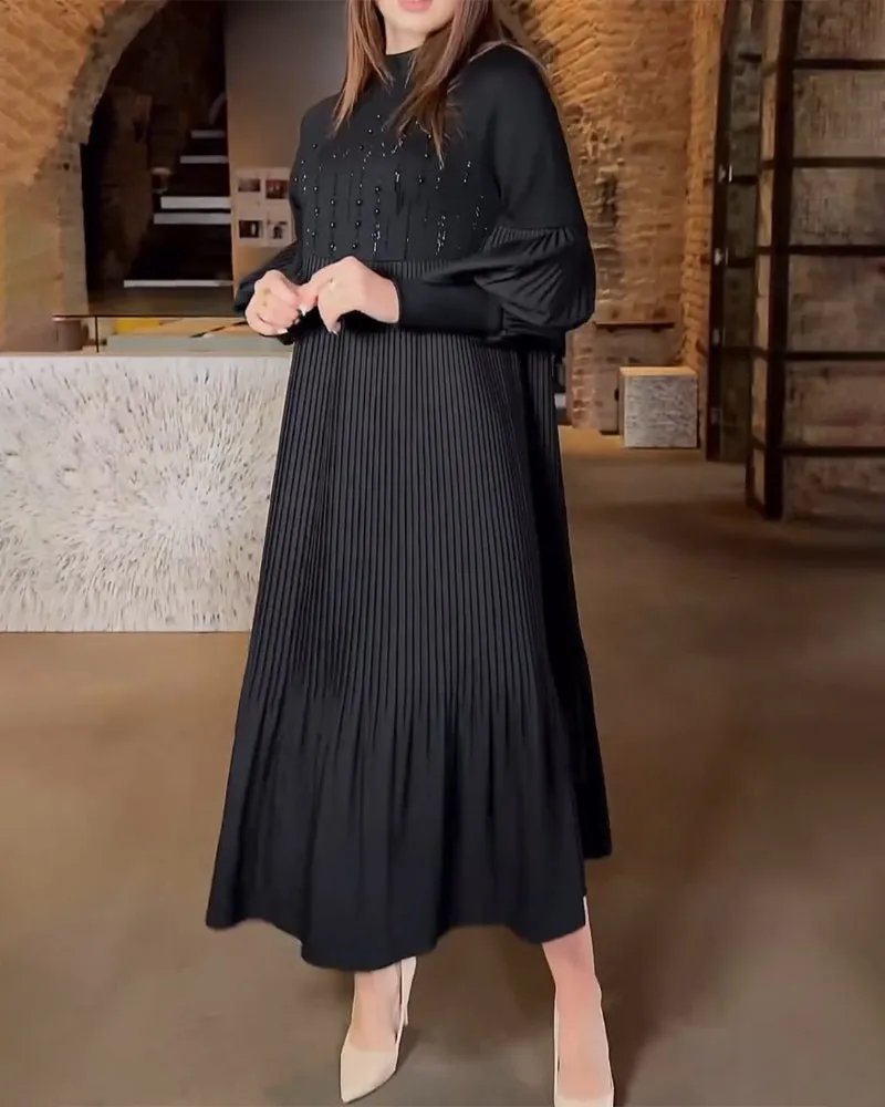 TastyHottie - Lantern sleeve solid color elegant dress
